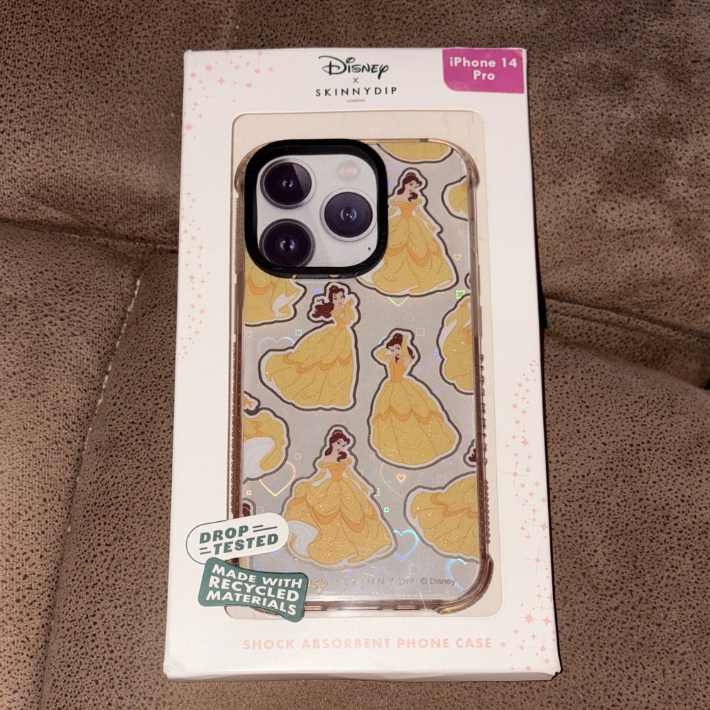 Disney Skinnydip Belle Princess iPhone 14 Pro Case - Yellow and Gray Sparkling